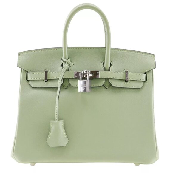 HERMES Birkin 25 Handbag cricket Green/SilverHardware Vaux Swift Women - Picture 1 of 11